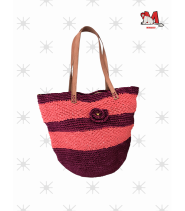👜 Sac en raphia rose et violet – Pièce artisanale